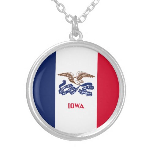 Iowa State Flag Silver Plated Necklace