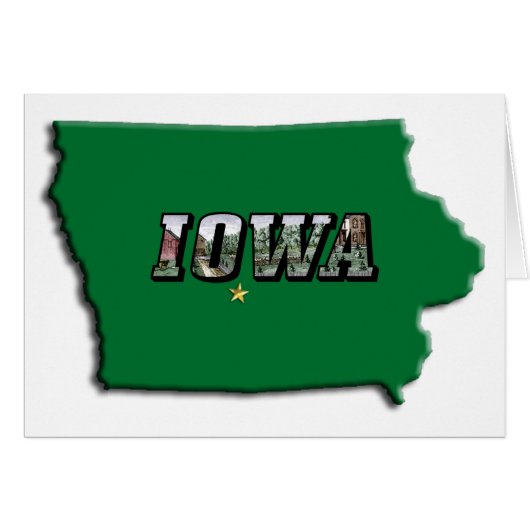 Iowa State Map Green Outline & Photo Text (Front Horizontal)