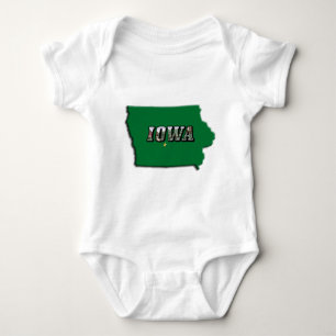 Iowa State Map Green Outline & Photo Text Baby Baby Bodysuit