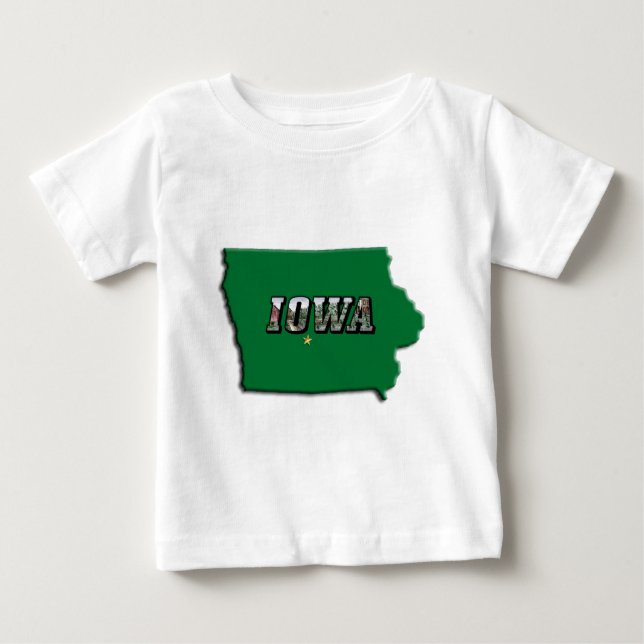 Iowa State Map Green Outline & Photo Text Baby Baby T-Shirt (Front)