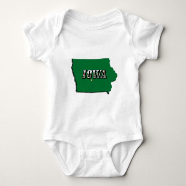 Iowa State Map Green Outline & Photo Text Baby Bodysuit (Front)