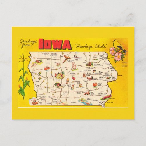 Iowa State Map Postcard