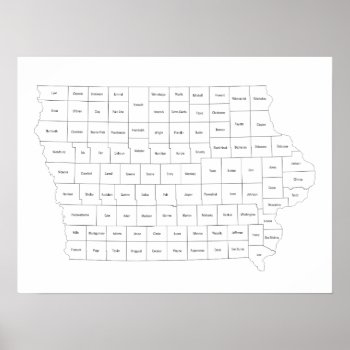 Iowa State Map With County Outlines And Names Poster by whereabouts at Zazzle