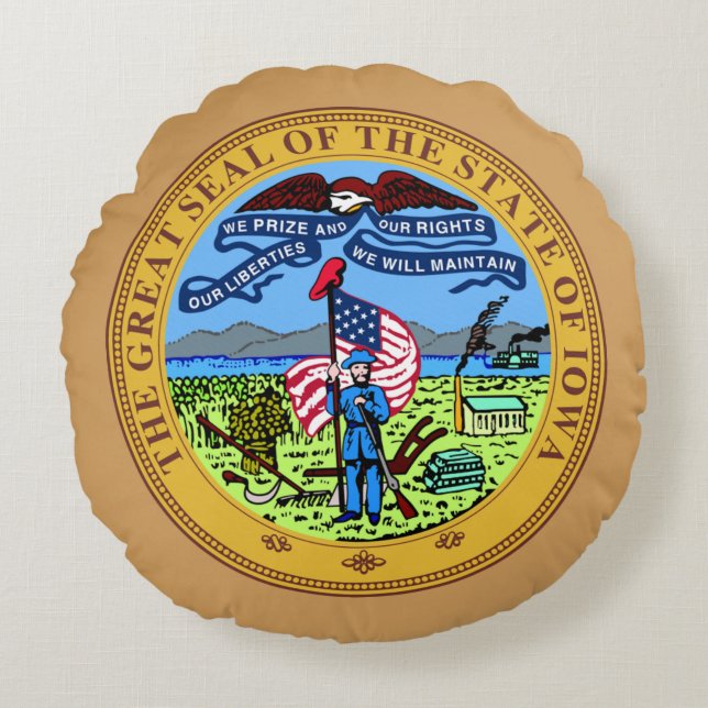 Iowa  State Seal Round Pillow (Front)