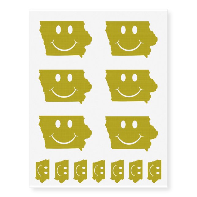 Iowa State Shape Smiley Face Temporary Tattoos (Front)
