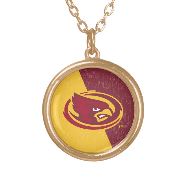 Iowa State University | Distressed Block Design Gold Plated Necklace (Front)