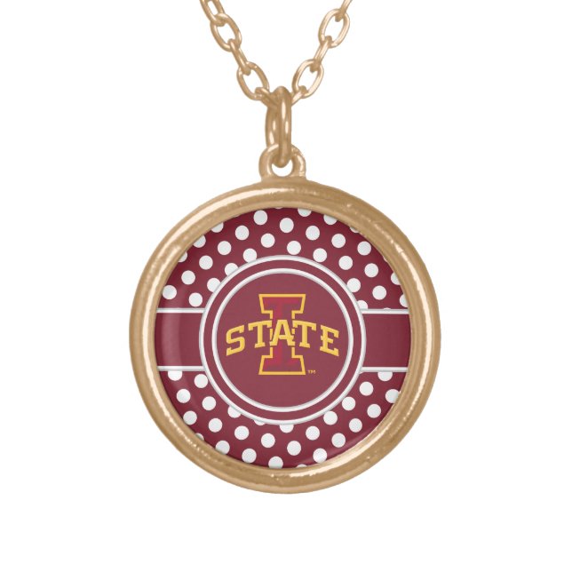 Iowa State University | ISU Polka Dot Pattern Gold Plated Necklace (Front)