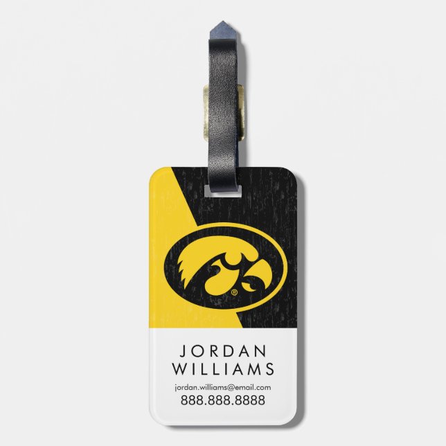 Iowa Tigerhawk Distressed Luggage Tag (Back Vertical)
