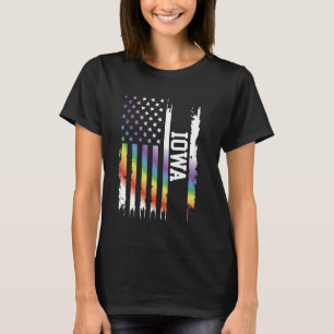 Iowa United States Distressed Rainbow w US Flag T-Shirt