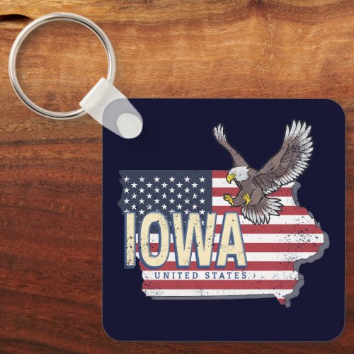 Iowa United States Retro State Map Vintage USA Keychain