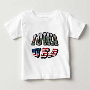 Iowa USA Flag & State Photo Text Baby T-Shirt