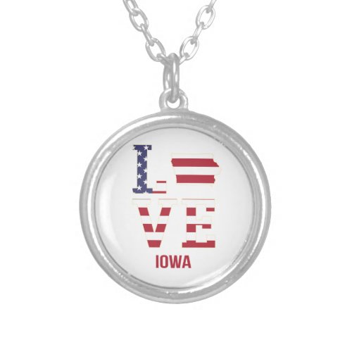 Iowa USA State Love Silver Plated Necklace