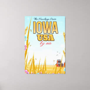 Iowa USA "The Hawkeye State"Cartoon travel poster. Canvas Print