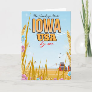 Iowa USA "The Hawkeye State"Cartoon travel poster. Holiday Card