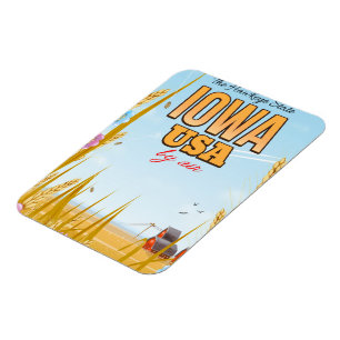 Iowa USA "The Hawkeye State"Cartoon travel poster. Magnet