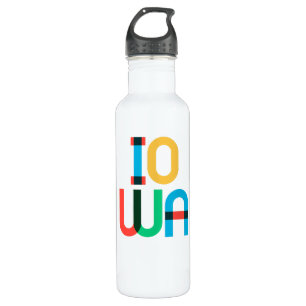 Iowa Vintage Retro Pop Art 80s Primary Colors Stainless Steel Water Bottle