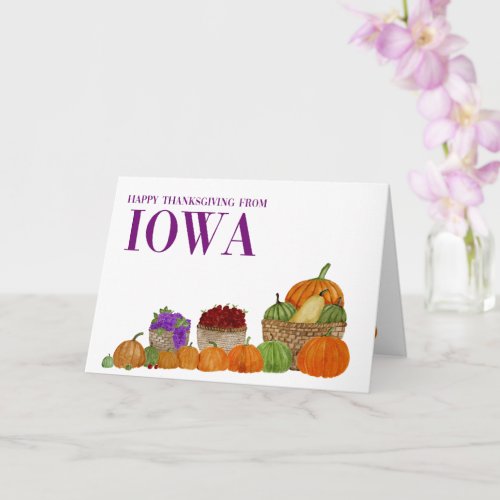 Iowa Watercolor Pumpkins Thanksgiving Card