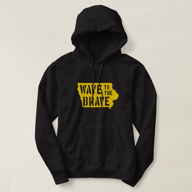 Iowa Wave to the Brave Stencil Letter Black Gold B Hoodie (Design Front)