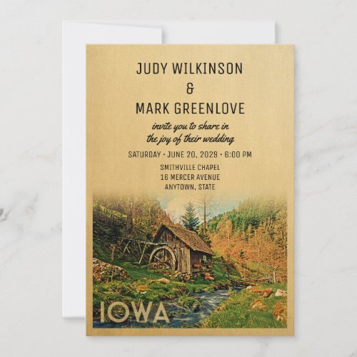 Iowa Wedding Invitation Rustic Cabin Mill