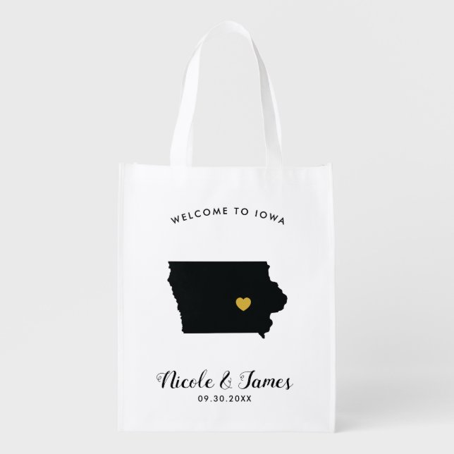 Iowa Wedding Welcome Bag Black and Gold Tote (Front)