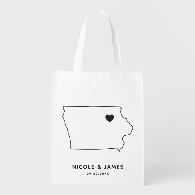Iowa Wedding Welcome Bag Map Tote with Heart (Front)