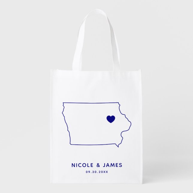 Iowa Wedding Welcome Bag Navy Tote with Map (Front)