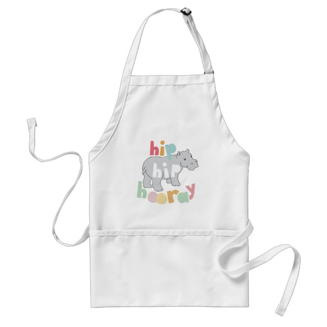 ip Hip Hooray Gray Hippo Drawing Cute Animal Art Adult Apron (Front)