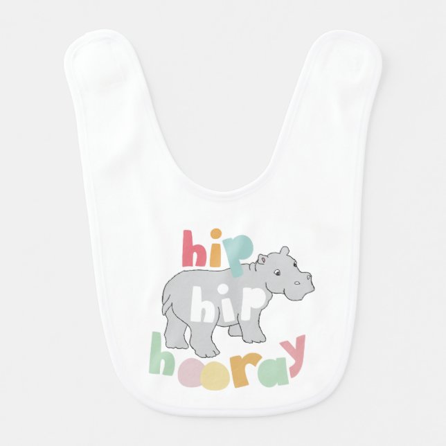 ip Hip Hooray Gray Hippo Drawing Cute Animal Art Baby Bib (Front)