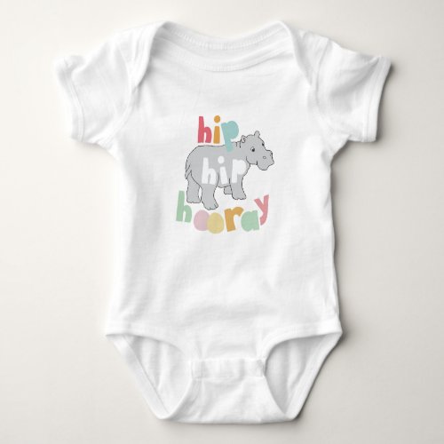 ip Hip Hooray Gray Hippo Drawing Cute Animal Art Baby Bodysuit