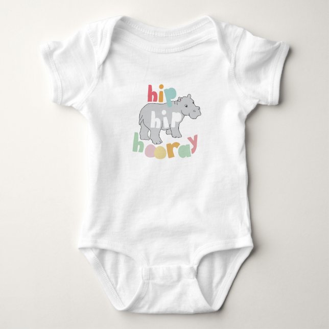 ip Hip Hooray Gray Hippo Drawing Cute Animal Art Baby Bodysuit (Front)