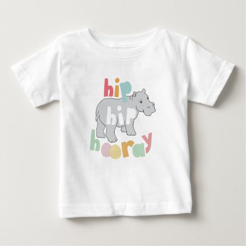 ip Hip Hooray Gray Hippo Drawing Cute Animal Art Baby T_Shirt