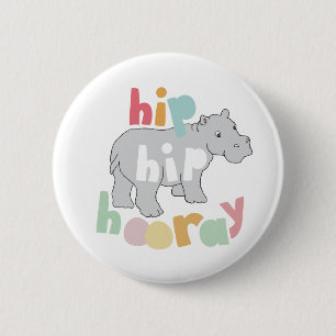 ip Hip Hooray Gray Hippo Drawing Cute Animal Art Button