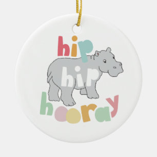 ip Hip Hooray Gray Hippo Drawing Cute Animal Art Ceramic Ornament
