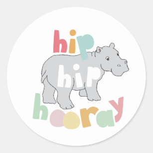 ip Hip Hooray Gray Hippo Drawing Cute Animal Art Classic Round Sticker