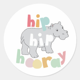 ip Hip Hooray Gray Hippo Drawing Cute Animal Art Classic Round Sticker