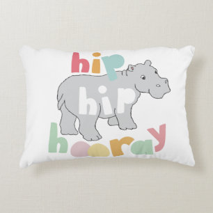 ip Hip Hooray Gray Hippo Drawing Cute Animal Art Decorative Pillow