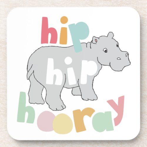 ip Hip Hooray Gray Hippo Drawing Cute Animal Art Drink Coaster