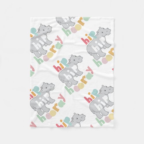 ip Hip Hooray Gray Hippo Drawing Cute Animal Art Fleece Blanket
