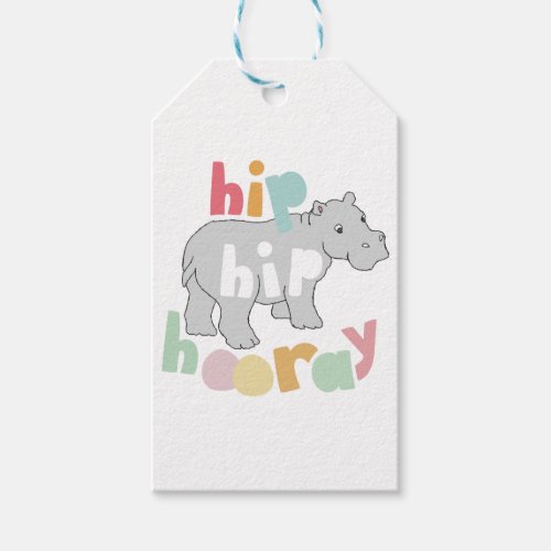 ip Hip Hooray Gray Hippo Drawing Cute Animal Art Gift Tags