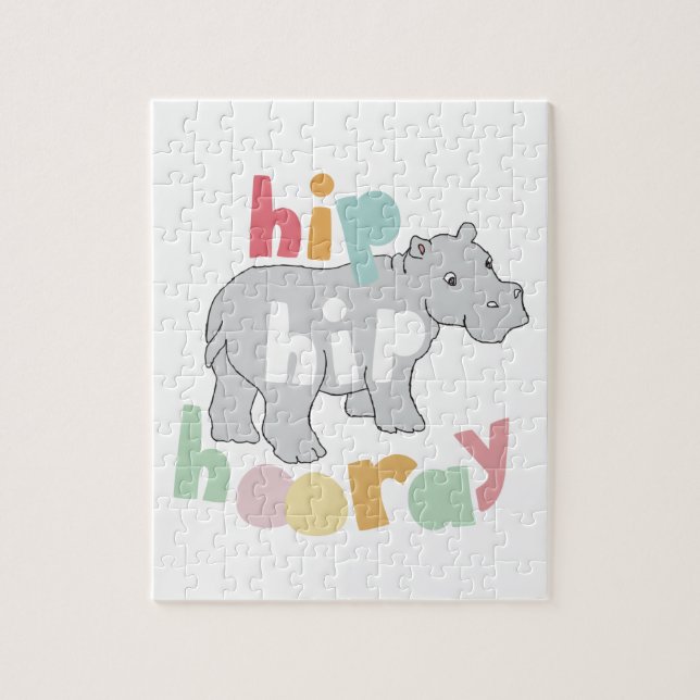 ip Hip Hooray Gray Hippo Drawing Cute Animal Art Jigsaw Puzzle (Vertical)
