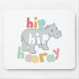 ip Hip Hooray Gray Hippo Drawing Cute Animal Art Mouse Pad