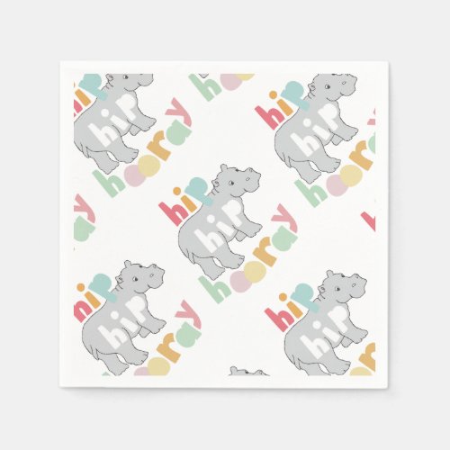 ip Hip Hooray Gray Hippo Drawing Cute Animal Art Paper Napkins