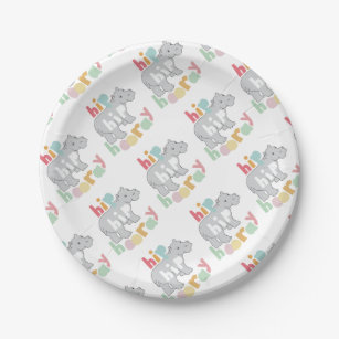 ip Hip Hooray Gray Hippo Drawing Cute Animal Art Paper Plates