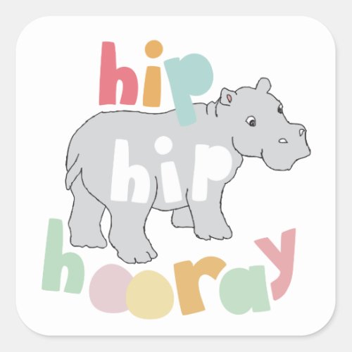 ip Hip Hooray Gray Hippo Drawing Cute Animal Art Square Sticker