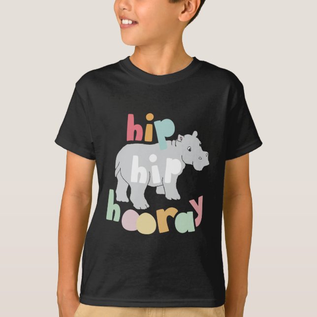 ip Hip Hooray Gray Hippo Drawing Cute Animal Art T-Shirt (Front)