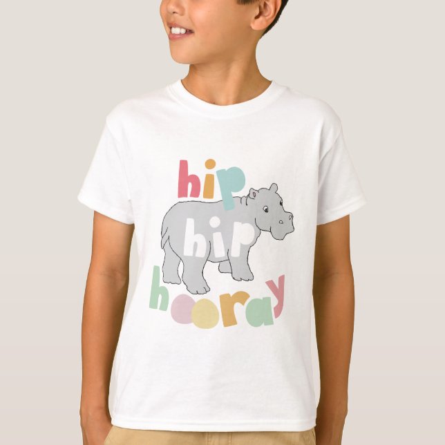 ip Hip Hooray Gray Hippo Drawing Cute Animal Art T-Shirt (Front)
