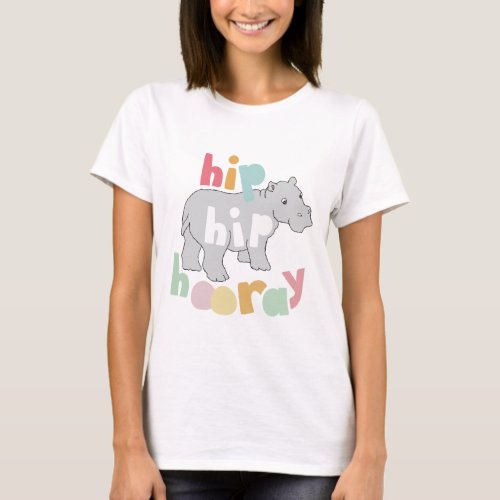 ip Hip Hooray Gray Hippo Drawing Cute Animal Art T_Shirt