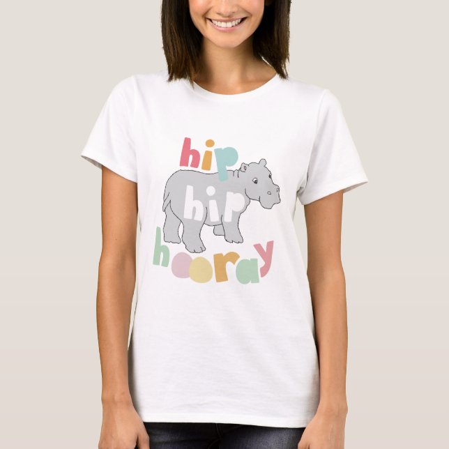 ip Hip Hooray Gray Hippo Drawing Cute Animal Art T-Shirt (Front)