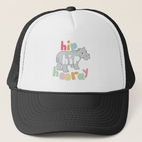 ip Hip Hooray Gray Hippo Drawing Cute Animal Art Trucker Hat