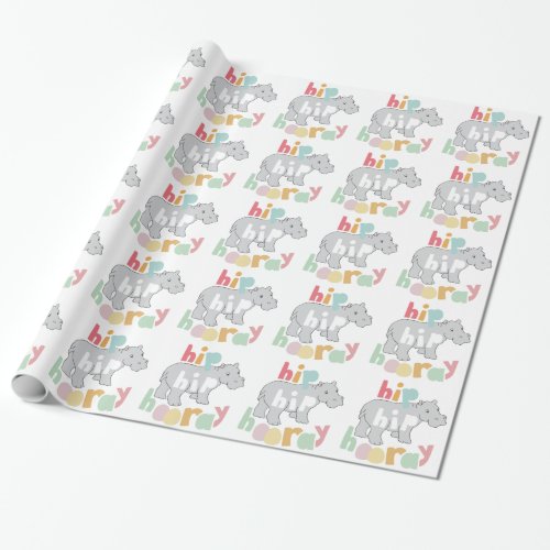 ip Hip Hooray Gray Hippo Drawing Cute Animal Art Wrapping Paper